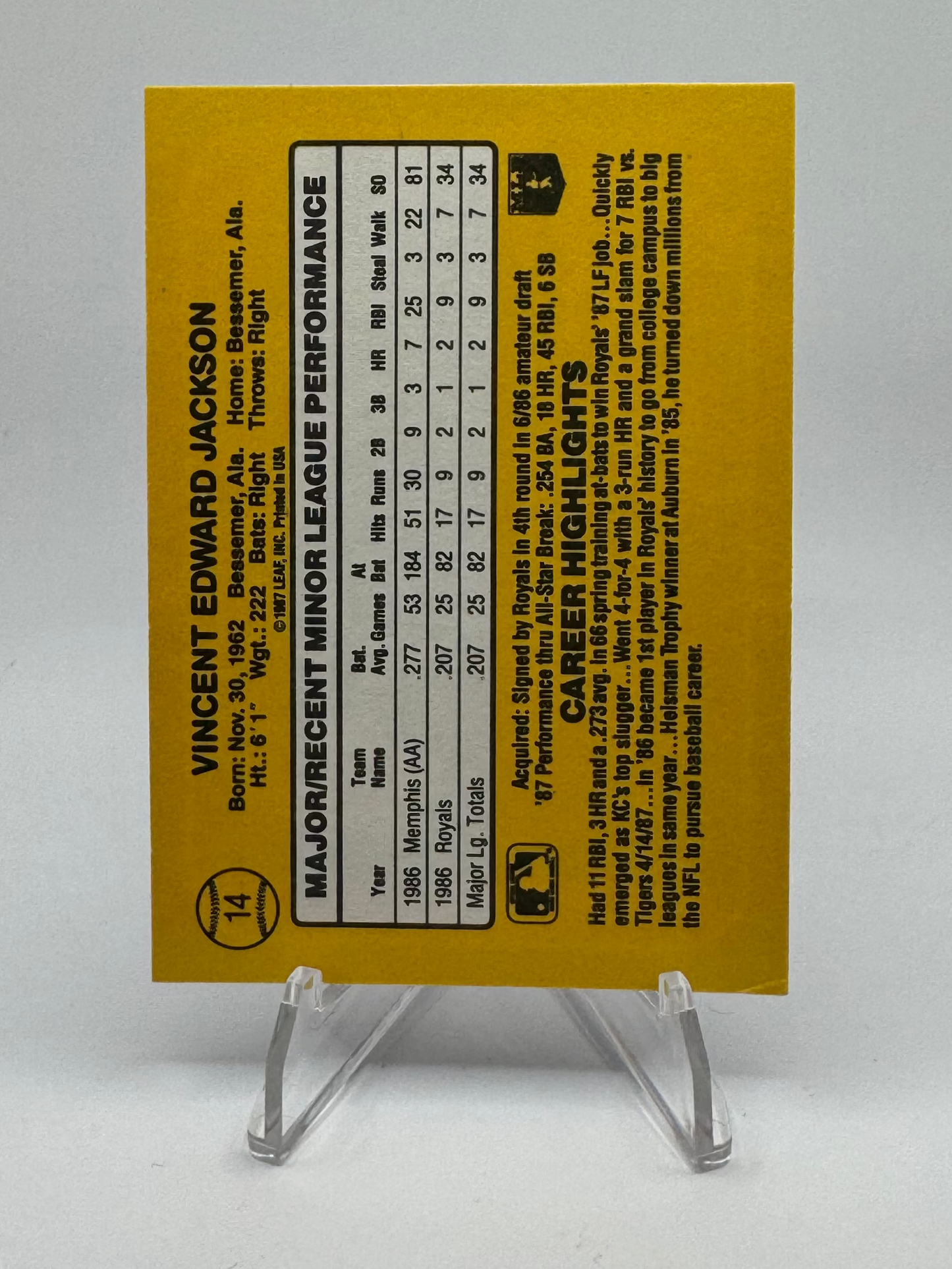 1987 Donruss The Rookies #14 Bo Jackson Rookie RC