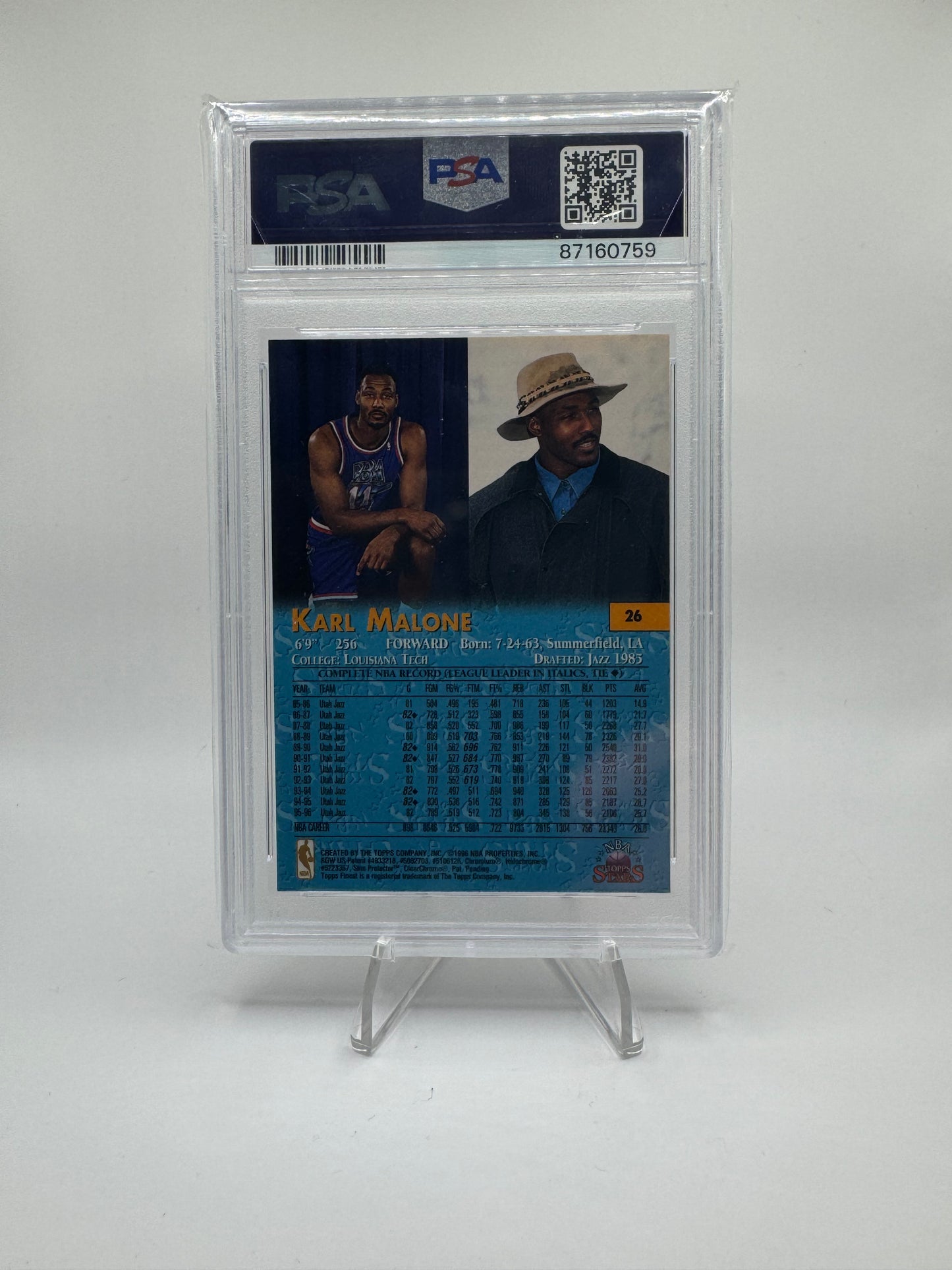 1996 TOPPS NBA STARS FINEST #26 KARL MALONE JAZZ HOF PSA 10