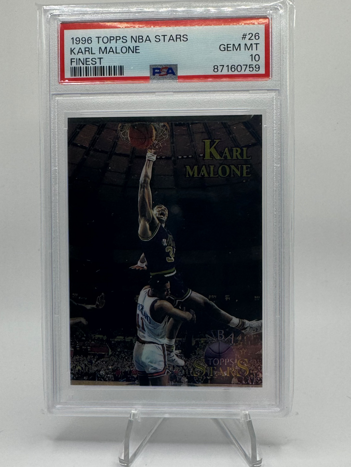 1996 TOPPS NBA STARS FINEST #26 KARL MALONE JAZZ HOF PSA 10